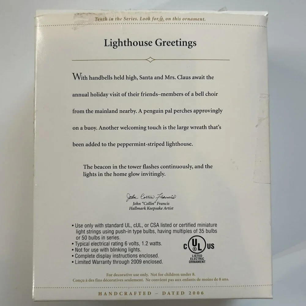 Hallmark 2005 Lighthouse Greetings Ornament Flashing Light Magic Christmas